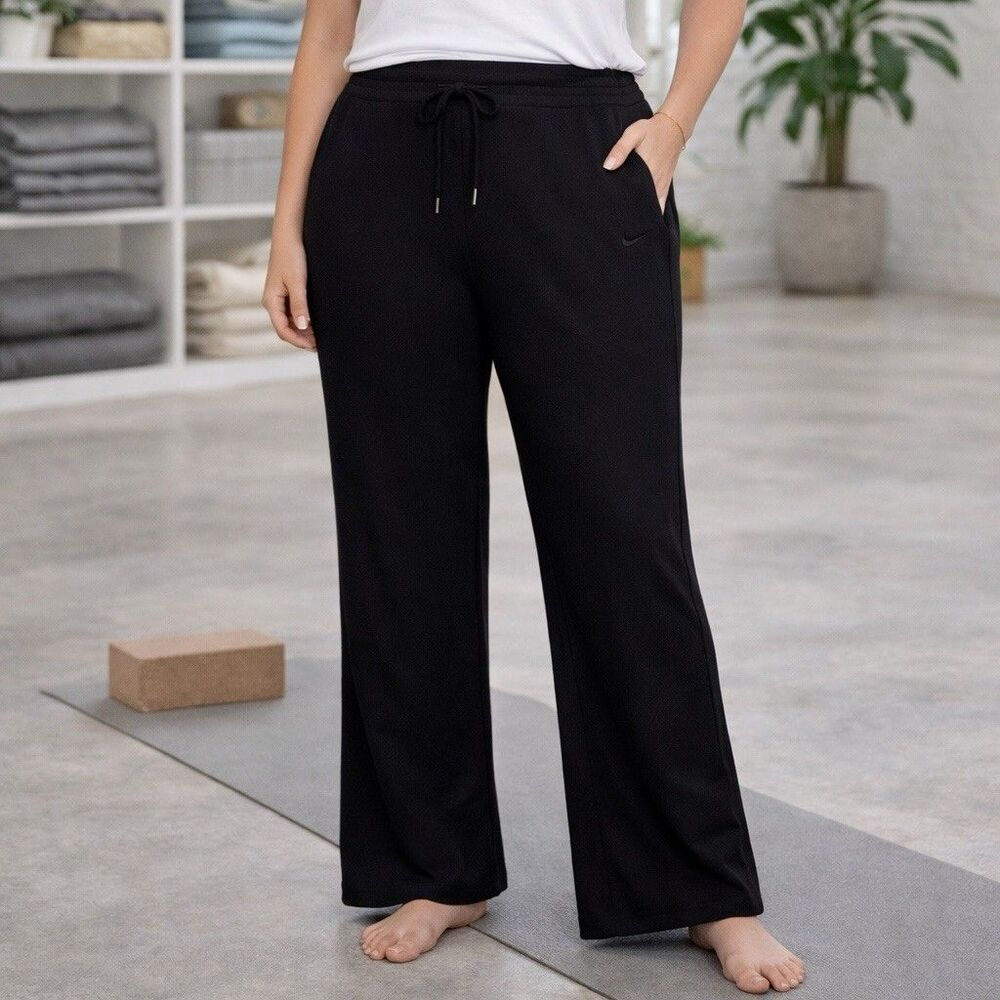 Nike Wide Leg Leggings Women Large Black Joggers Sweats Yoga Elastic Waist Pants